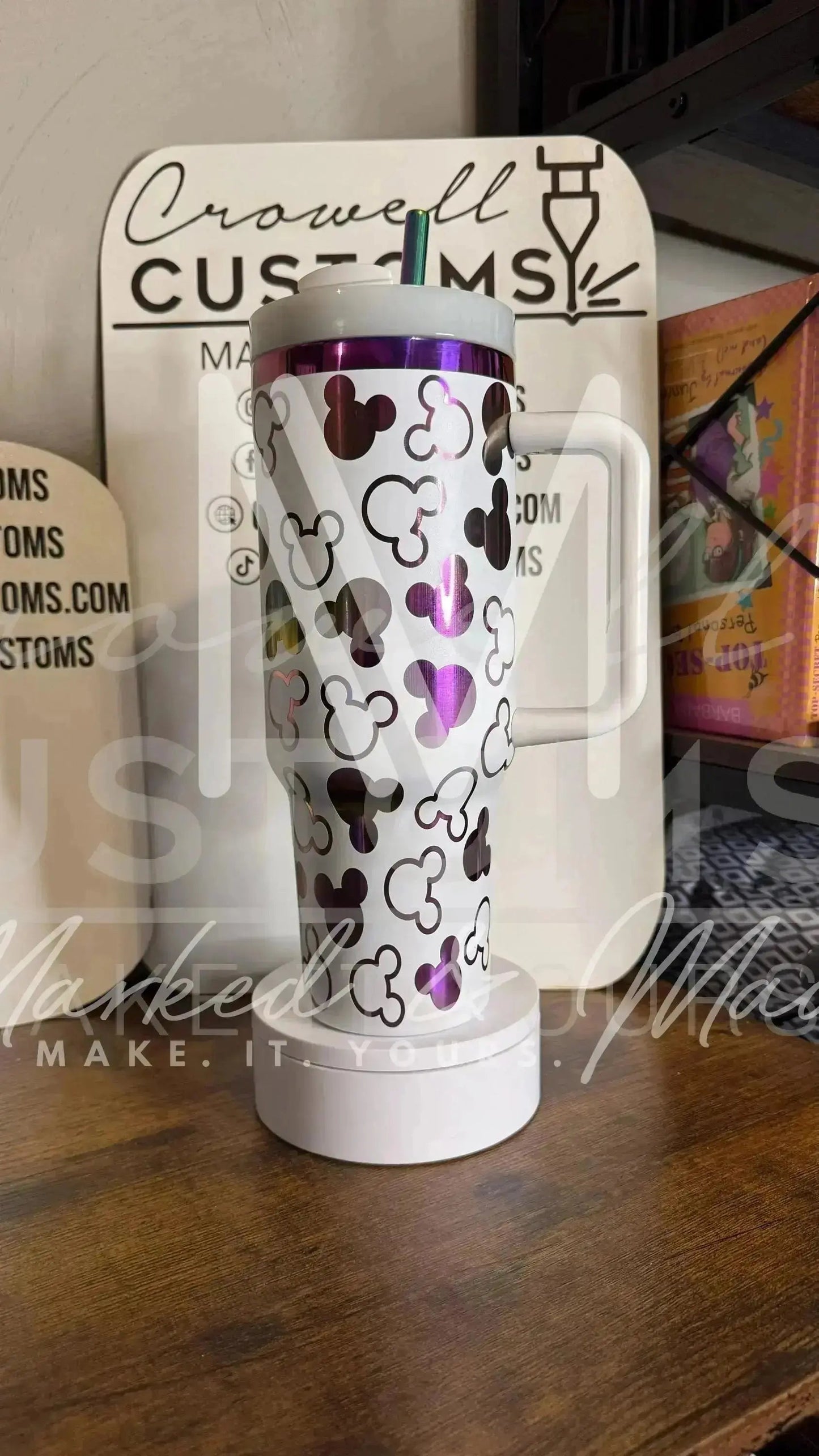 Disney Mickey Mouse Ear Pattern Engraved Genuine Stanley Tumbler