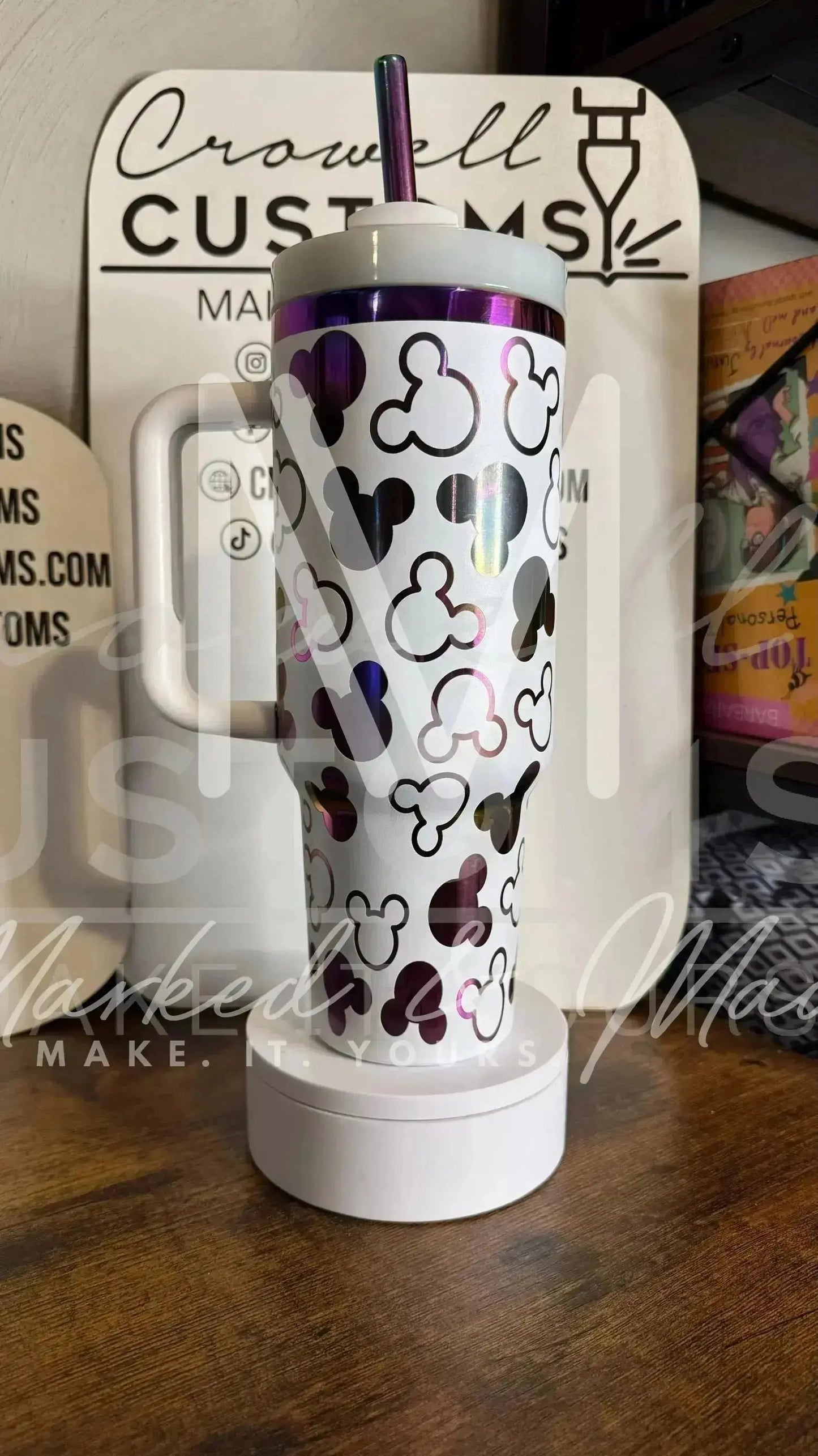 Disney Mickey Mouse Ear Pattern Engraved Genuine Stanley Tumbler