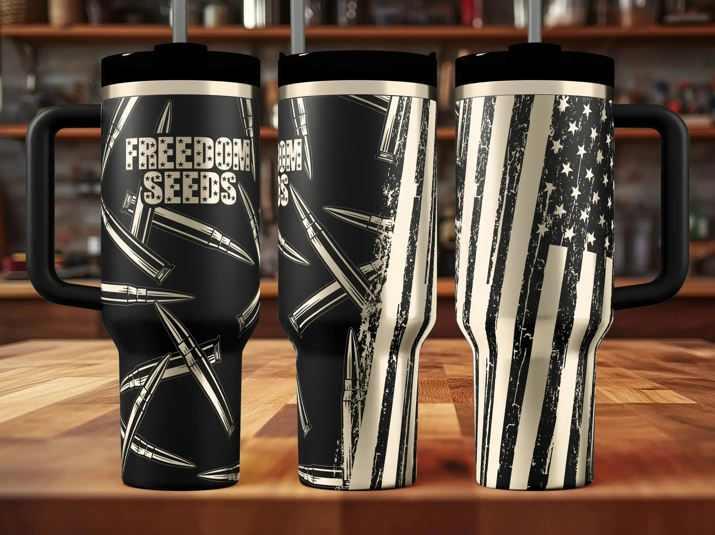 Freedom Seeds | America | Large Caliber Bullet | USA - Engraved Genuine Stanley Tumbler
